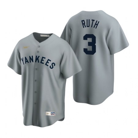 Men's Nike New York Yankees #3 Babe Ruth Gray Cooperstown Collection Road Stitched Baseball Jersey