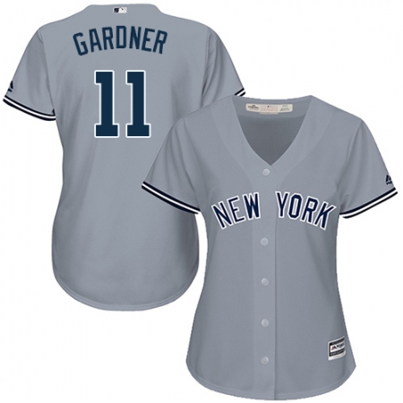 Women's Majestic New York Yankees #11 Brett Gardner Authentic Grey Road MLB Jersey