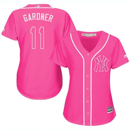 Women's Majestic New York Yankees #11 Brett Gardner Authentic Pink Fashion Cool Base MLB Jersey