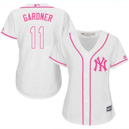 Women's Majestic New York Yankees #11 Brett Gardner Authentic White Fashion Cool Base MLB Jersey
