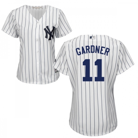 Women's Majestic New York Yankees #11 Brett Gardner Replica White Home MLB Jersey