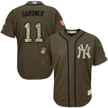 Youth Majestic New York Yankees #11 Brett Gardner Authentic Green Salute to Service MLB Jersey