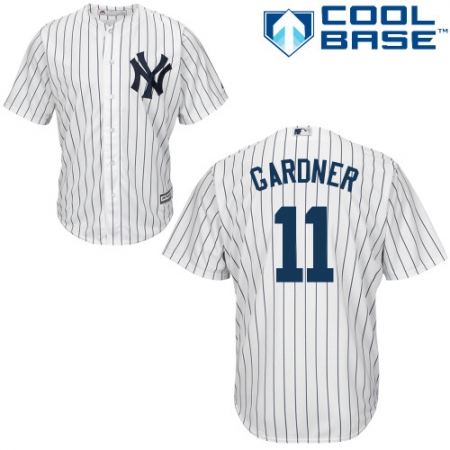 Youth Majestic New York Yankees #11 Brett Gardner Authentic White Home MLB Jersey