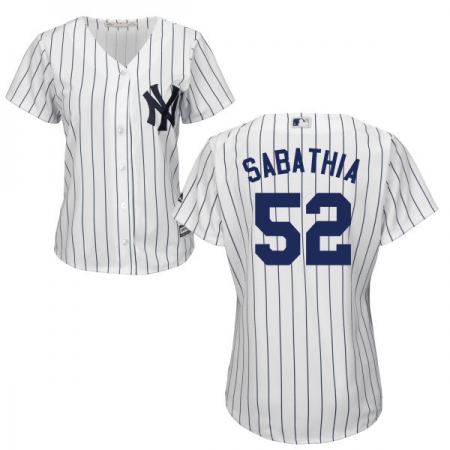 Women's Majestic New York Yankees #52 C.C. Sabathia Authentic White Home MLB Jersey