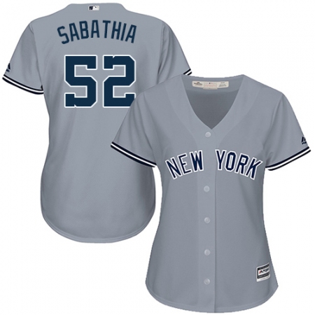 Women's Majestic New York Yankees #52 C.C. Sabathia Replica Grey Road MLB Jersey
