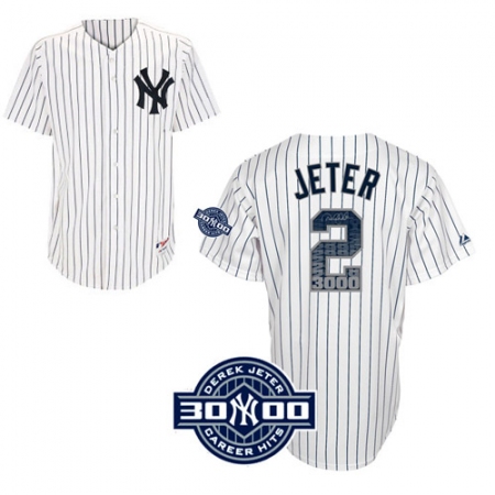 Men's Majestic New York Yankees #2 Derek Jeter Replica White Special Edition W/3000 Hits Patch MLB Jersey