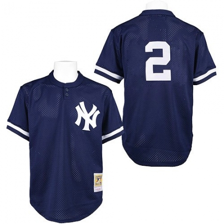 Men's Mitchell and Ness Practice New York Yankees #2 Derek Jeter Authentic Navy Blue Throwback MLB Jersey