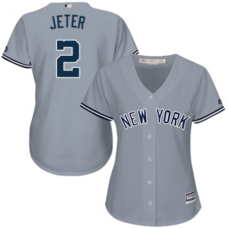 Women's Majestic New York Yankees #2 Derek Jeter Authentic Grey Road MLB Jersey