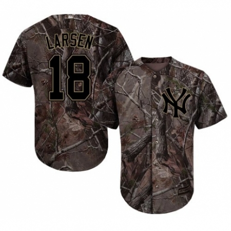 Men's Majestic New York Yankees #18 Don Larsen Authentic Camo Realtree Collection Flex Base MLB Jersey