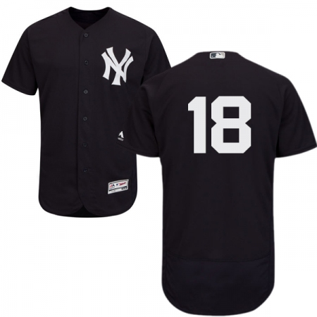 Men's Majestic New York Yankees #18 Don Larsen Navy Blue Alternate Flex Base Authentic Collection MLB Jersey