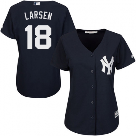 Women's Majestic New York Yankees #18 Don Larsen Authentic Navy Blue Alternate MLB Jersey