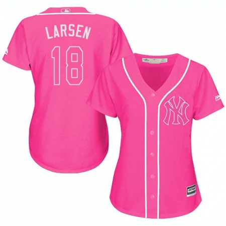 Women's Majestic New York Yankees #18 Don Larsen Authentic Pink Fashion Cool Base MLB Jersey