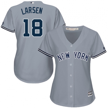 Women's Majestic New York Yankees #18 Don Larsen Replica Grey Road MLB Jersey