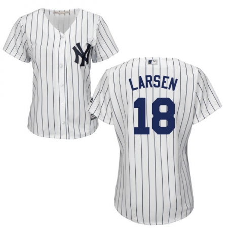Women's Majestic New York Yankees #18 Don Larsen Replica White Home MLB Jersey
