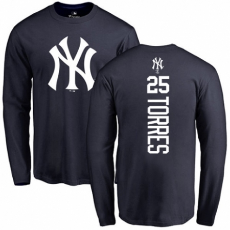 MLB Nike New York Yankees #25 Gleyber Torres Navy Blue Backer Long Sleeve T-Shirt