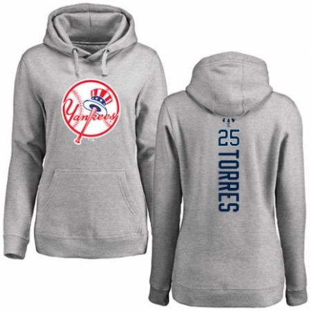 MLB Women's Nike New York Yankees #25 Gleyber Torres Ash Backer Pullover Hoodie