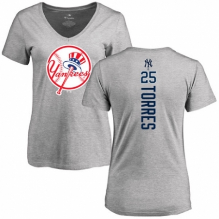 MLB Women's Nike New York Yankees #25 Gleyber Torres Ash Backer T-Shirt