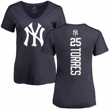 MLB Women's Nike New York Yankees #25 Gleyber Torres Navy Blue Backer T-Shirt