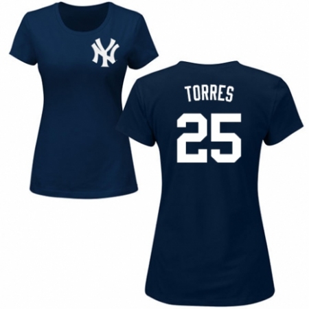 MLB Women's Nike New York Yankees #25 Gleyber Torres Navy Blue Name & Number T-Shirt