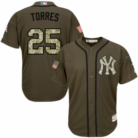 Men's Majestic New York Yankees #25 Gleyber Torres Authentic Green Salute to Service MLB Jersey