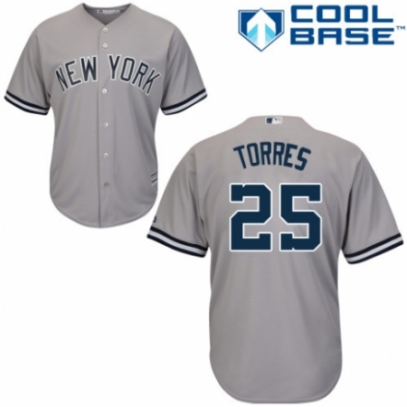 Men's Majestic New York Yankees #25 Gleyber Torres Replica Grey Road MLB Jersey