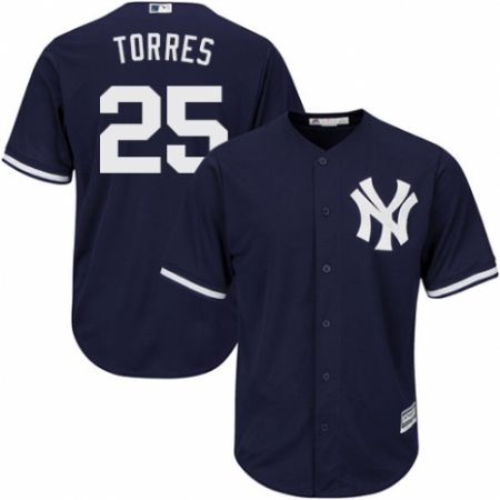 Men's Majestic New York Yankees #25 Gleyber Torres Replica Navy Blue Alternate MLB Jersey