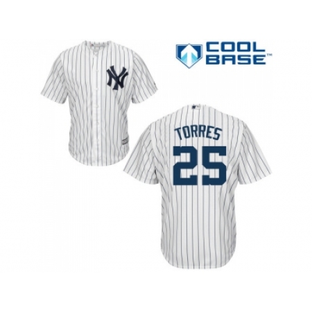New York Yankees #25 Gleyber Torres White Strip New Cool Base Jersey