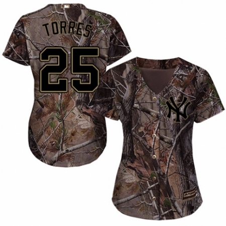 Women's Majestic New York Yankees #25 Gleyber Torres Authentic Camo Realtree Collection Flex Base MLB Jersey