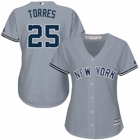 Women's Majestic New York Yankees #25 Gleyber Torres Authentic Grey Road MLB Jersey