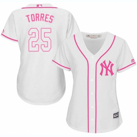 Women's Majestic New York Yankees #25 Gleyber Torres Authentic White Fashion Cool Base MLB Jersey