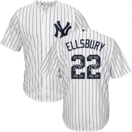 Men's Majestic New York Yankees #22 Jacoby Ellsbury Authentic White Team Logo Fashion MLB Jersey