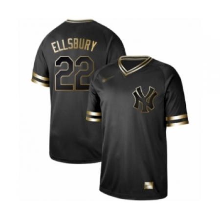 Men's New York Yankees #22 Jacoby Ellsbury Authentic Black Gold Fashion Baseball Jersey