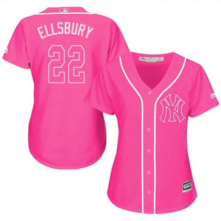 Women's Majestic New York Yankees #22 Jacoby Ellsbury Authentic Pink Fashion Cool Base MLB Jersey