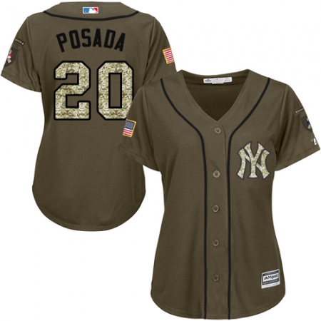 Women's Majestic New York Yankees #20 Jorge Posada Replica Green Salute to Service MLB Jersey