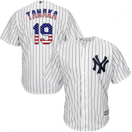 Men's Majestic New York Yankees #19 Masahiro Tanaka Replica White USA Flag Fashion MLB Jersey