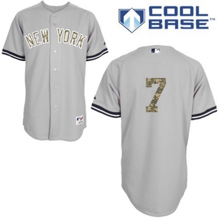 Men's Majestic New York Yankees #7 Mickey Mantle Authentic Grey USMC Cool Base MLB Jersey