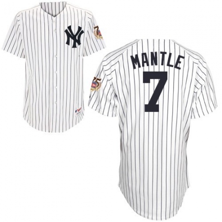 Men's Majestic New York Yankees #7 Mickey Mantle Authentic White 75TH Patch MLB Jersey