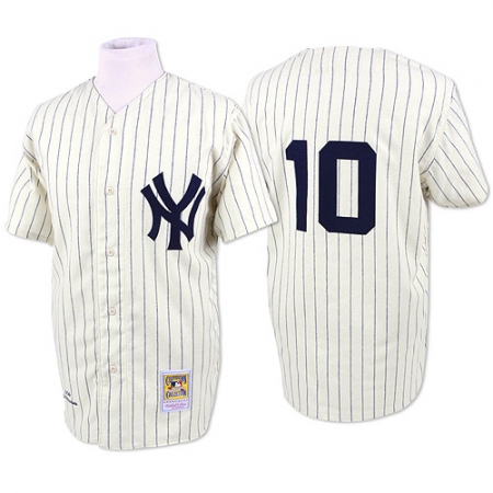 Men's Mitchell and Ness New York Yankees #10 Phil Rizzuto Replica White Throwback MLB Jersey