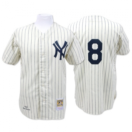 Men's Mitchell and Ness 1951 New York Yankees #8 Yogi Berra Replica Cream Throwback MLB Jersey