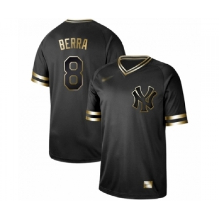 Men's New York Yankees #8 Yogi Berra Authentic Black Gold Fashion Baseball Jersey