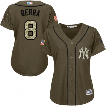 Women's Majestic New York Yankees #8 Yogi Berra Authentic Green Salute to Service MLB Jersey