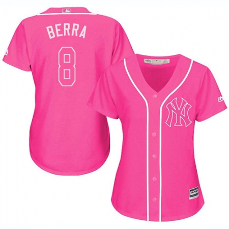 Women's Majestic New York Yankees #8 Yogi Berra Replica Pink Fashion Cool Base MLB Jersey